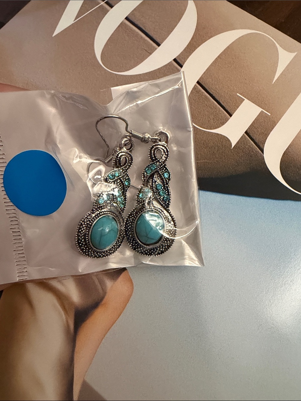 Silver-Tone Turquoise Drop Earrings - Women Jewelry
